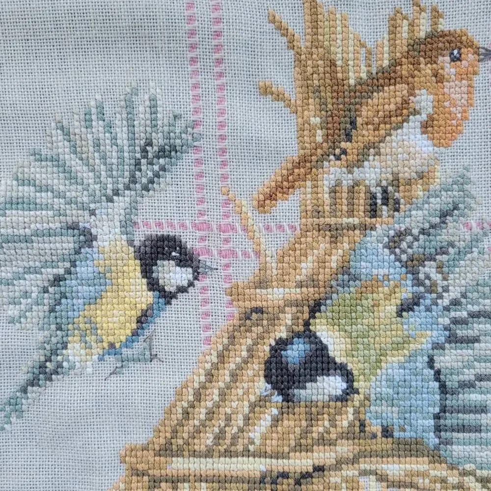 Vtg Handmade Needlepoint Cross Stitch Throw Blanket Birdhouse Birds Fringe